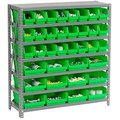 Global Equipment Steel Shelving - Total 36 4"H Plastic Shelf Bins Green, 36x18x39-7 Shelves 603436GN